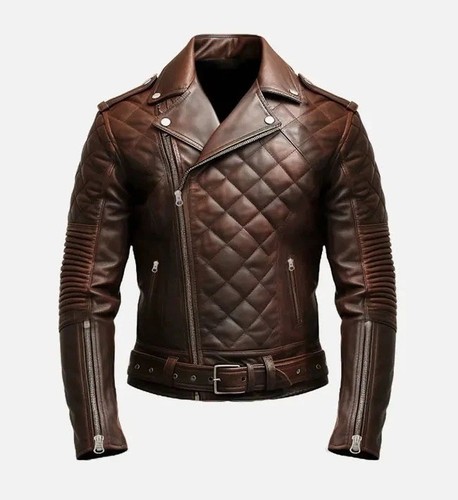 Biker leather jacket - biker, brown