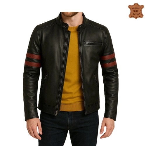 Men leather jacket - jacket, black