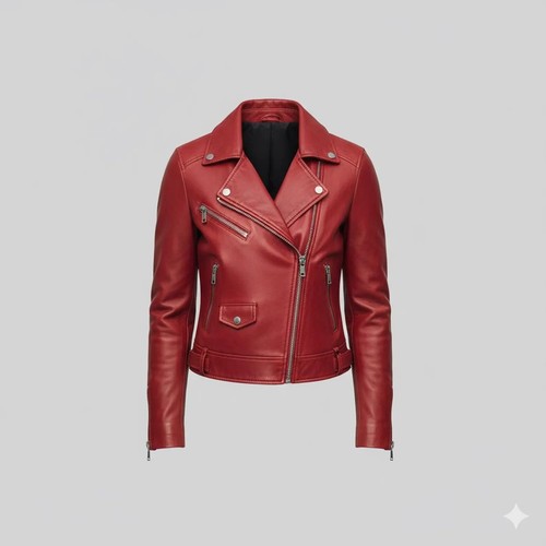 Ladies leather jacket red - jacket,