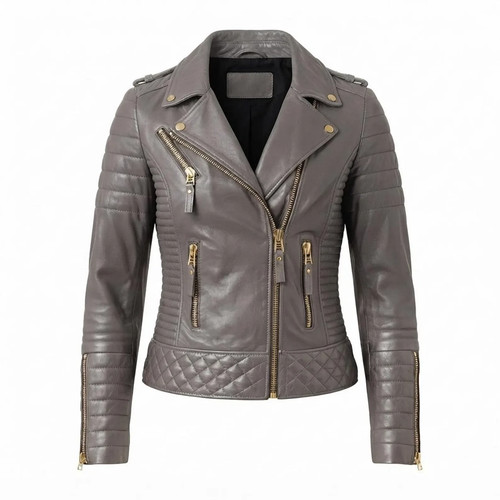 Women gray lambskin leather - women's,