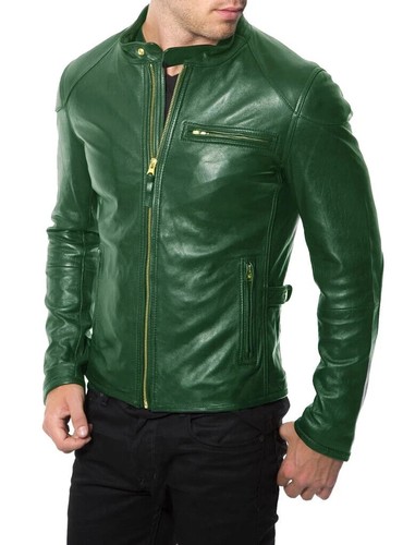 Men green leather jacket - men,