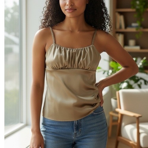 Vintage y2k cami gold ruched - s,