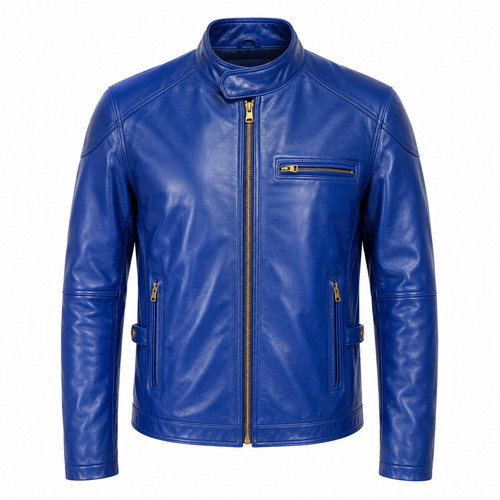 Men blue lambskin - lambskin, leather